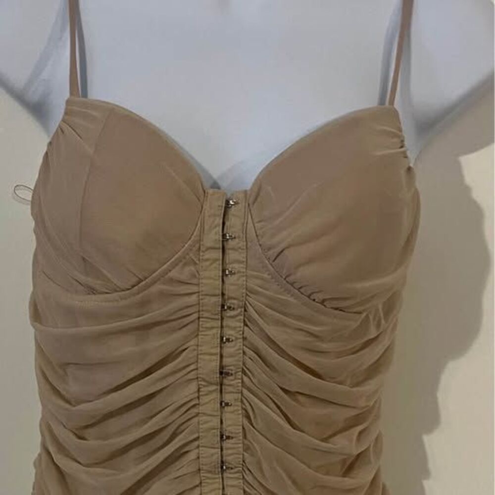 Moa Moa Ruched Mesh Bustier Corset Top Beige Tan Hook & Eye Y2K Fairycore XL - Picture 10 of 10